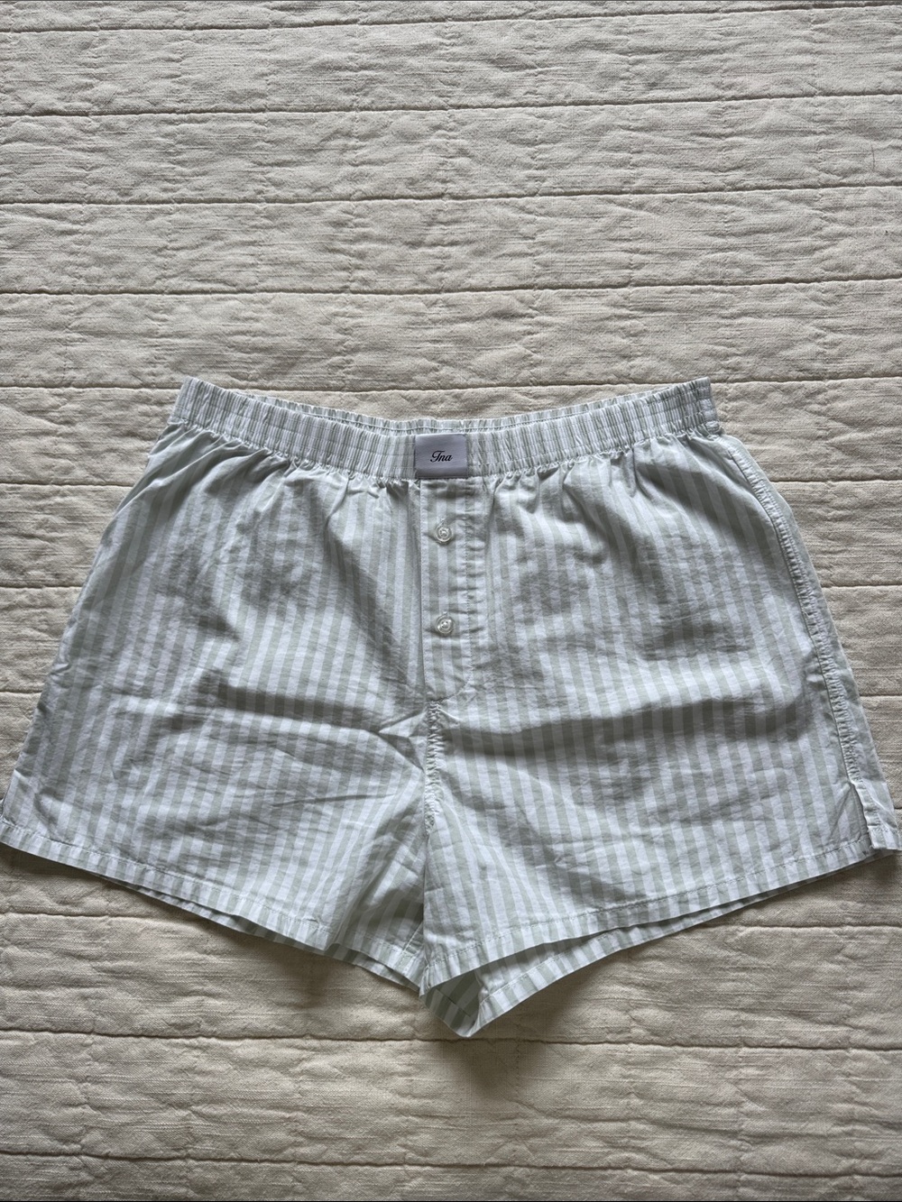 Aritzia Women's Light Green & White Striped Cotton Boxers